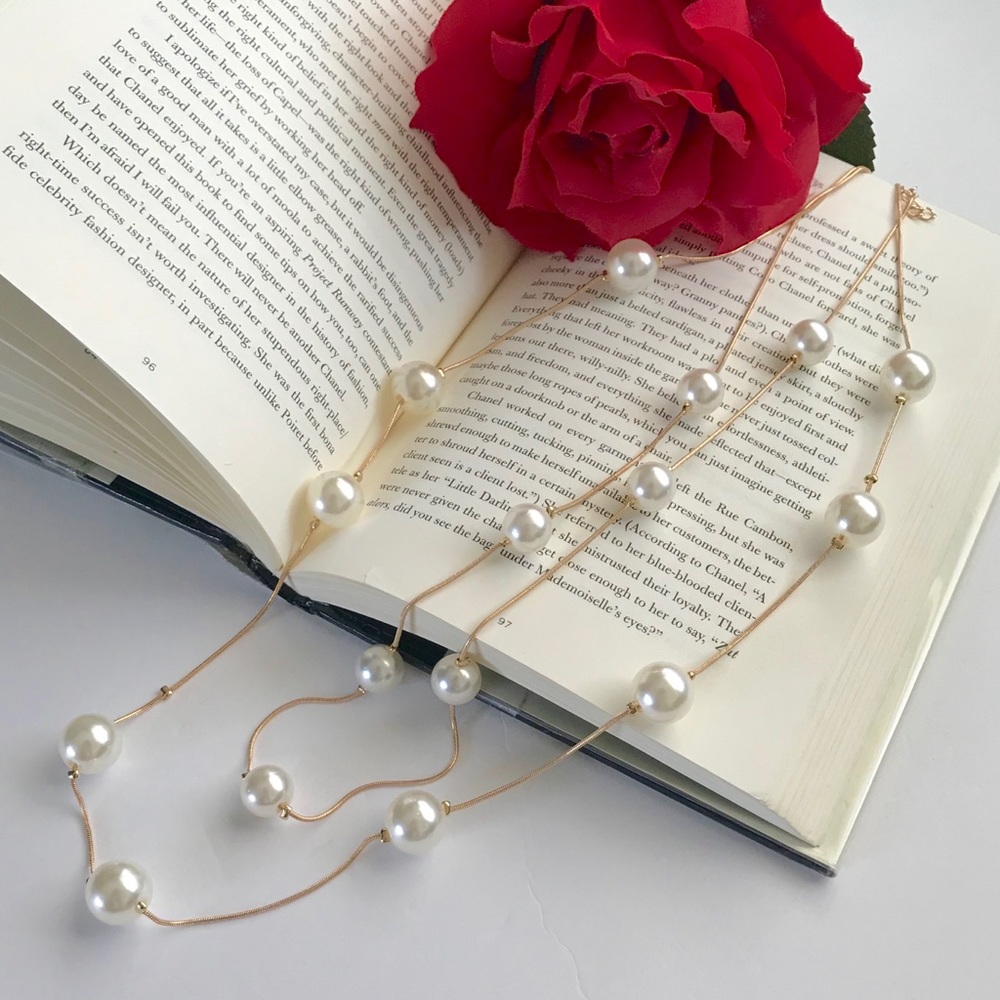 SOLD OUT Classy Long Pearl Like Chain Necklace - Picture 1 of 8
